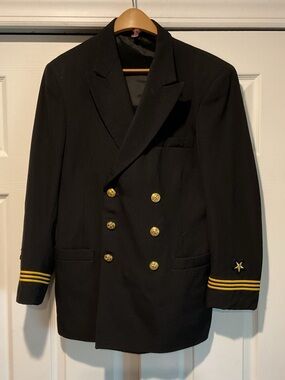 Vintage Flying Cross Military Navy Double Breasted Wool Jacket Sport Coat 41 R